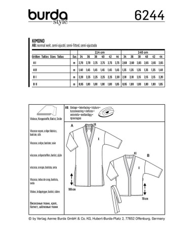 Patrón de kimono - Burda 6244