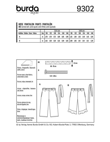 Patrón de pantalón - Burda 9302