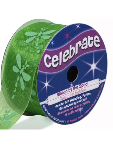 Cinta de organza Celebrate libélula verde - 25 mm x 3 m