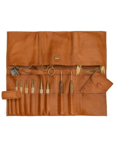 Estuche de almacenamiento de cuero para agujas circulares Muud Stockholm - Whisky 2