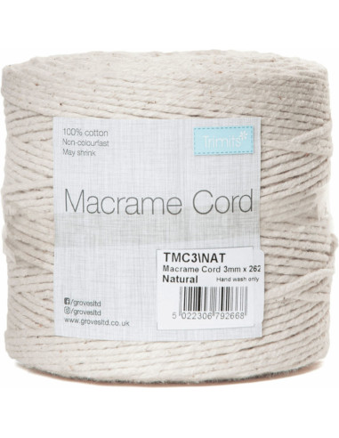 Cordón de algodón macramé 3 mm natural