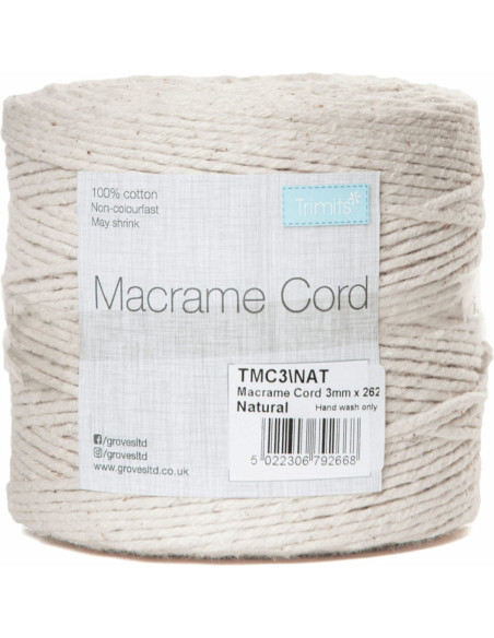 Cordón de algodón macramé 3 mm natural