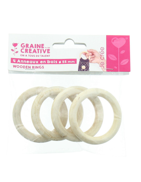 Anillos de madera natural para macramé de 55 mm