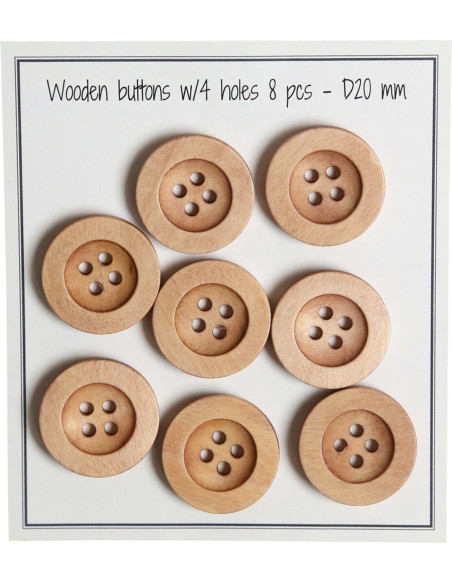 Paquete de 8 botones de madera con ranura redonda de 20 mm