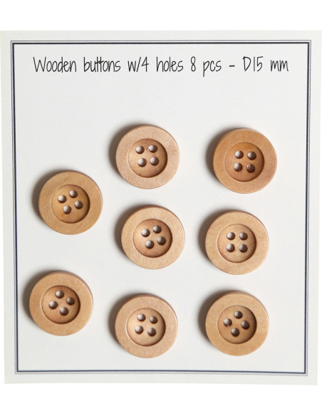 Paquete de 8 botones de madera con ranura redonda de 15 mm