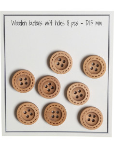 Paquete de 8 botones de madera con ranuras redondeadas de 15 mm