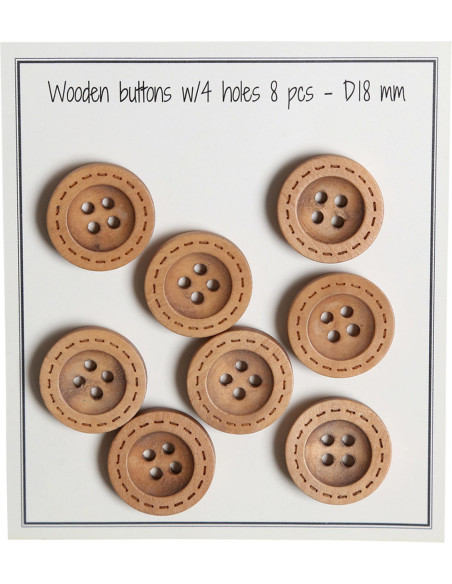 Paquete de 8 botones de madera con ranuras redondeadas de 18 mm