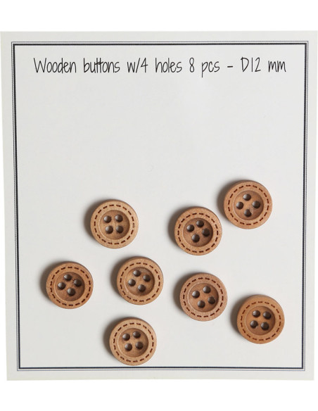 Paquete de 8 botones de madera con ranuras redondeadas de 12 mm