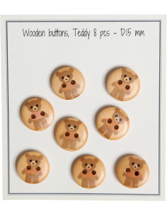 Paquete de 8 botones de madera teddy beige 15 mm