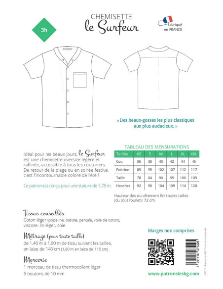 Patrón de camisa de hombre Le Surfeur - Les BG