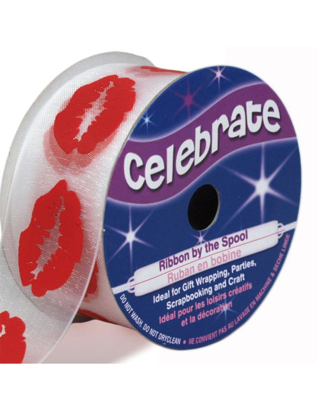 Cinta de organza Celebrate labios rojos - 25 mm x 3 m
