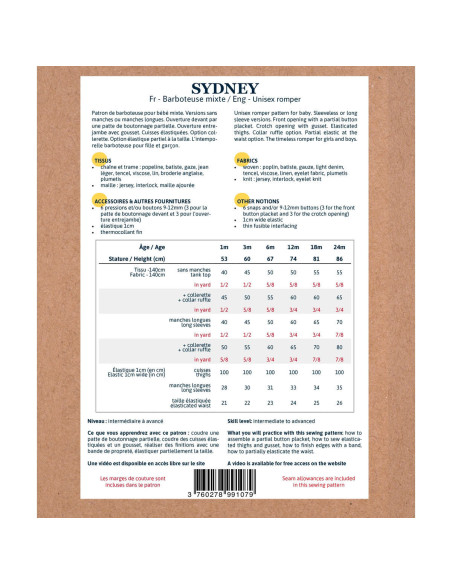 Patrón de pelele Sydney - Ikatee