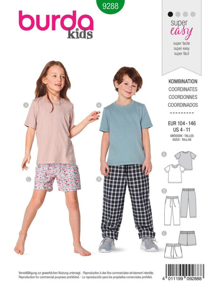 Patrón de camiseta, pantalón y short - Burda 9288