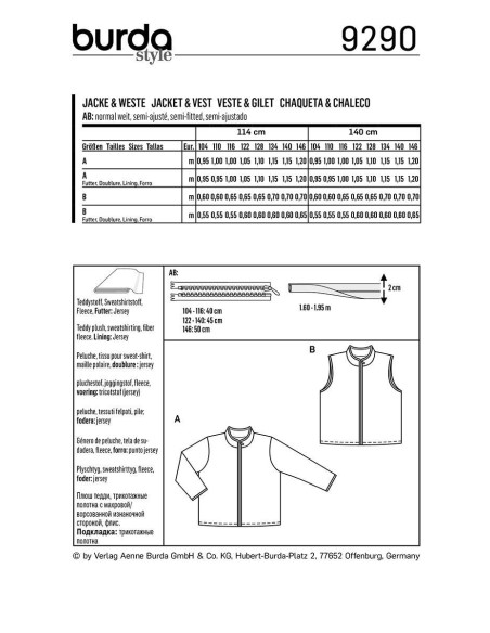 Patrón de chaqueta y chaleco - Burda 9290