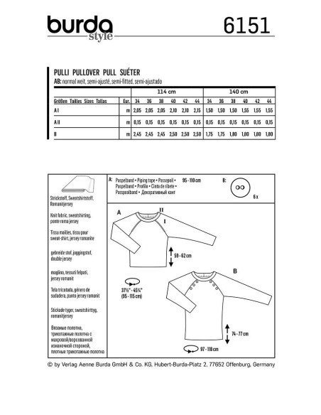 Patrón de suéter - Burda 6151