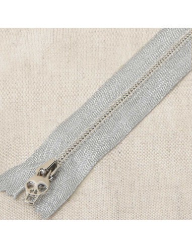 Cierre metálico lurex calavera - Plata