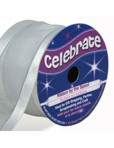Cinta de organza Celebrate blanca con ribete gris - 38 mm x 4 m