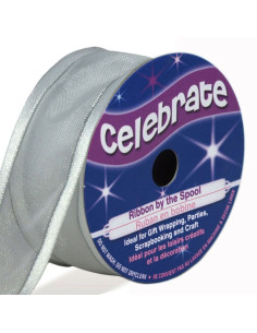 Cinta de organza Celebrate blanca con ribete gris - 25 mm x 4 m