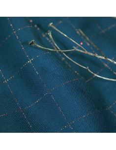 Tejido sarga de viscosa cuadros azul petróleo lurex cobrizo - Églantine & Zoé