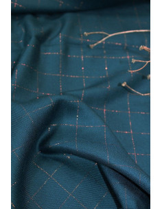 Tejido sarga de viscosa cuadros azul petróleo lurex cobrizo - Églantine & Zoé 2