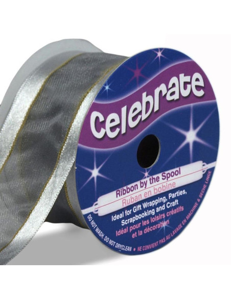 Cinta de organza Celebrate plata - 32 mm x 4 m