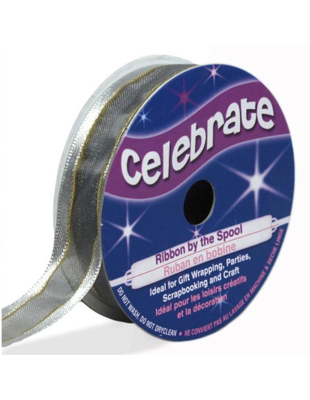 Cinta de organza Celebrate plata - 15 mm x 5 m
