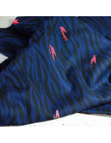 Tejido crepé de viscosa Zebra azul - Églantine & Zoé