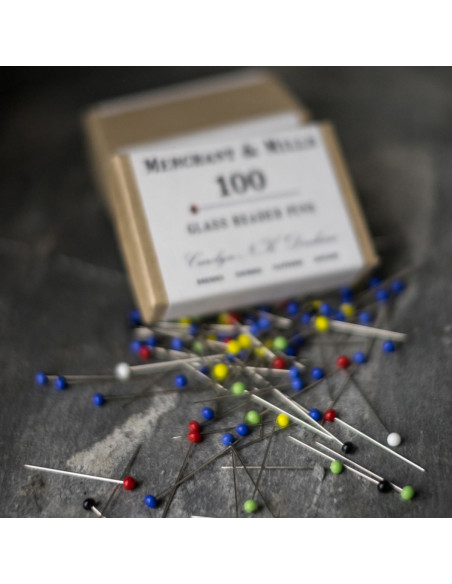 Caja de 100 alfileres extrafinos con cabeza de vidrio Merchant & Mills