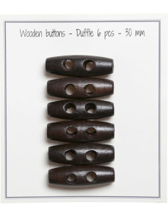 Juego de 6 botones de madera en forma de tronco, color marrón oscuro, 30 mm.
