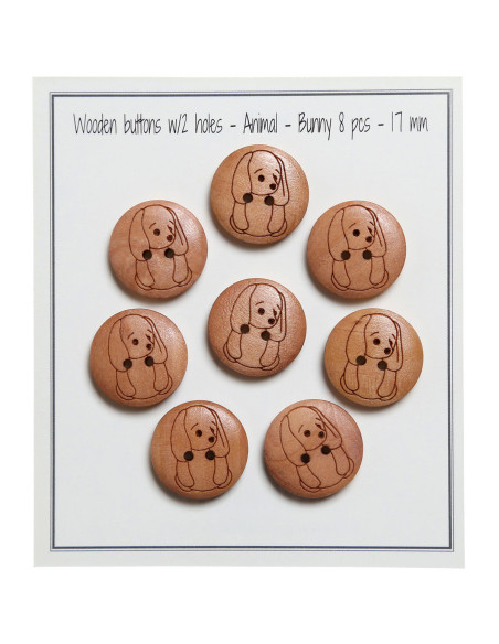 Juego de 8 botones de madera de 17 mm - Conejo
