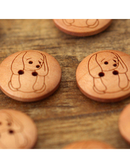 Juego de 8 botones de madera de 17 mm - Conejo
