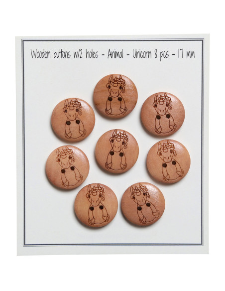 Juego de 8 botones de madera de 17 mm - Unicornio