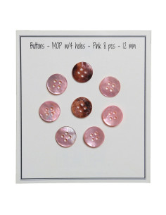 Juego de 8 botones de 4 agujeros de nácar de 12 mm - Rosa