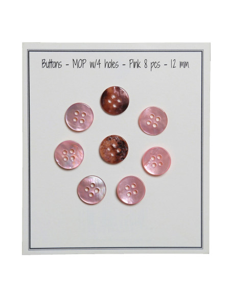 Juego de 8 botones de 4 agujeros de nácar de 12 mm - Rosa