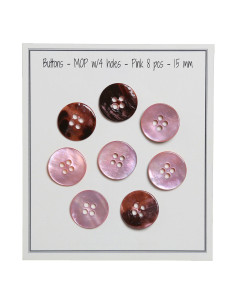 Juego de 8 botones de 4 agujeros de nácar de 15 mm - Rosa