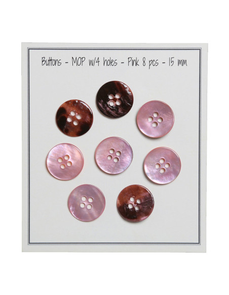 Juego de 8 botones de 4 agujeros de nácar de 15 mm - Rosa