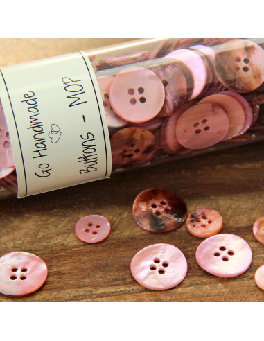 Juego de 8 botones de 4 agujeros de nácar de 15 mm - Rosa