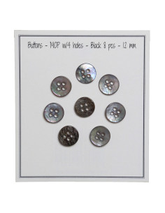 Juego de 8 botones de 4 agujeros de nácar de 12 mm - Negro