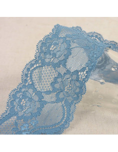 Encaje elástico rosas - Azul lavanda