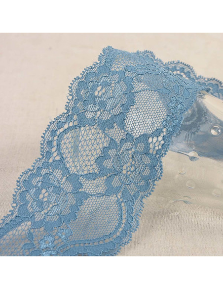 Encaje elástico rosas - Azul lavanda