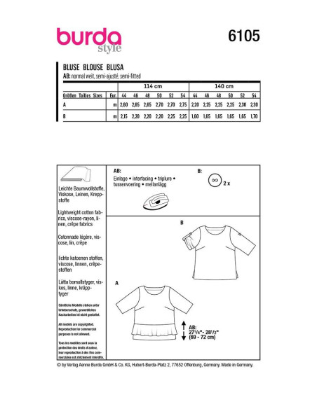 Patrón de blusa - Burda 6105
