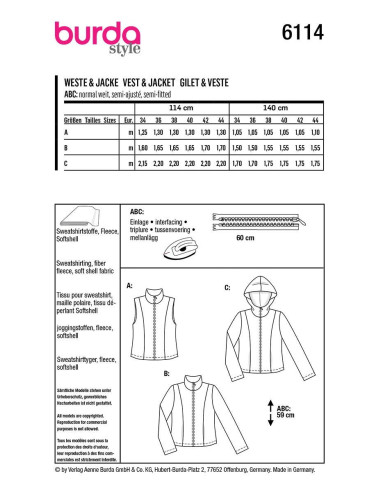 Patrón de chaleco y chaqueta - Burda 6114