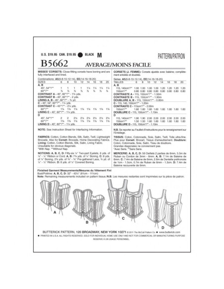 Patrón de corsés - Butterick B5662 34-36-38-40-42 (A5)