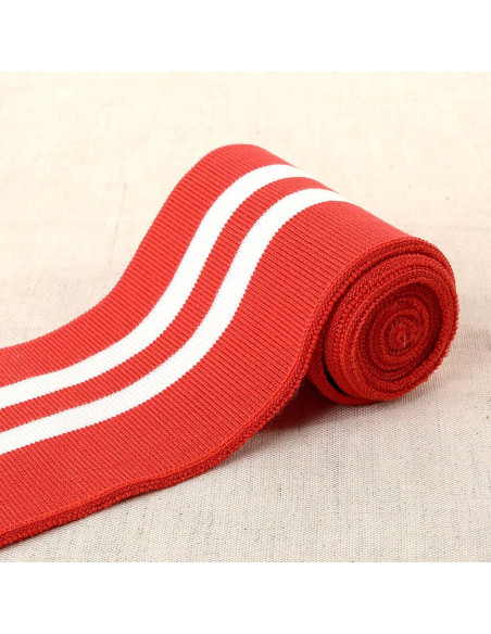 Puños y cintura de canalé - Rojo con rayas blancas