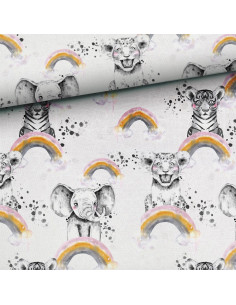 Tela de sudadera - Animales arcoíris