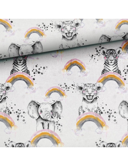 Tela de sudadera - Animales arcoíris