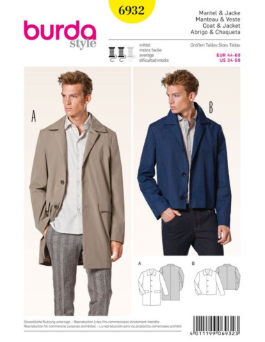 Patrón de abrigo y chaqueta - Burda 6932