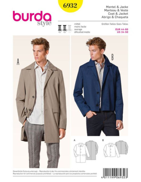 Patrón de abrigo y chaqueta - Burda 6932