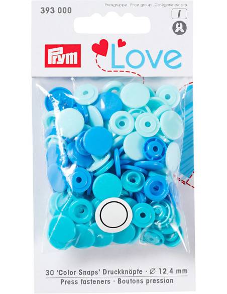 Juego de 30 botones a presión Color Snaps 12,4 mm - Azul cielo, turquesa y azul