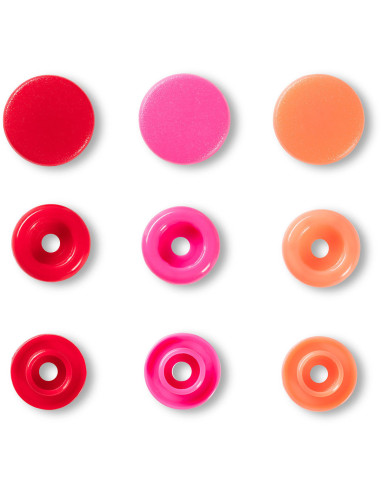 Juego de 30 botones a presión Color Snaps 12,4 mm - Rojo, rosa y melocotón